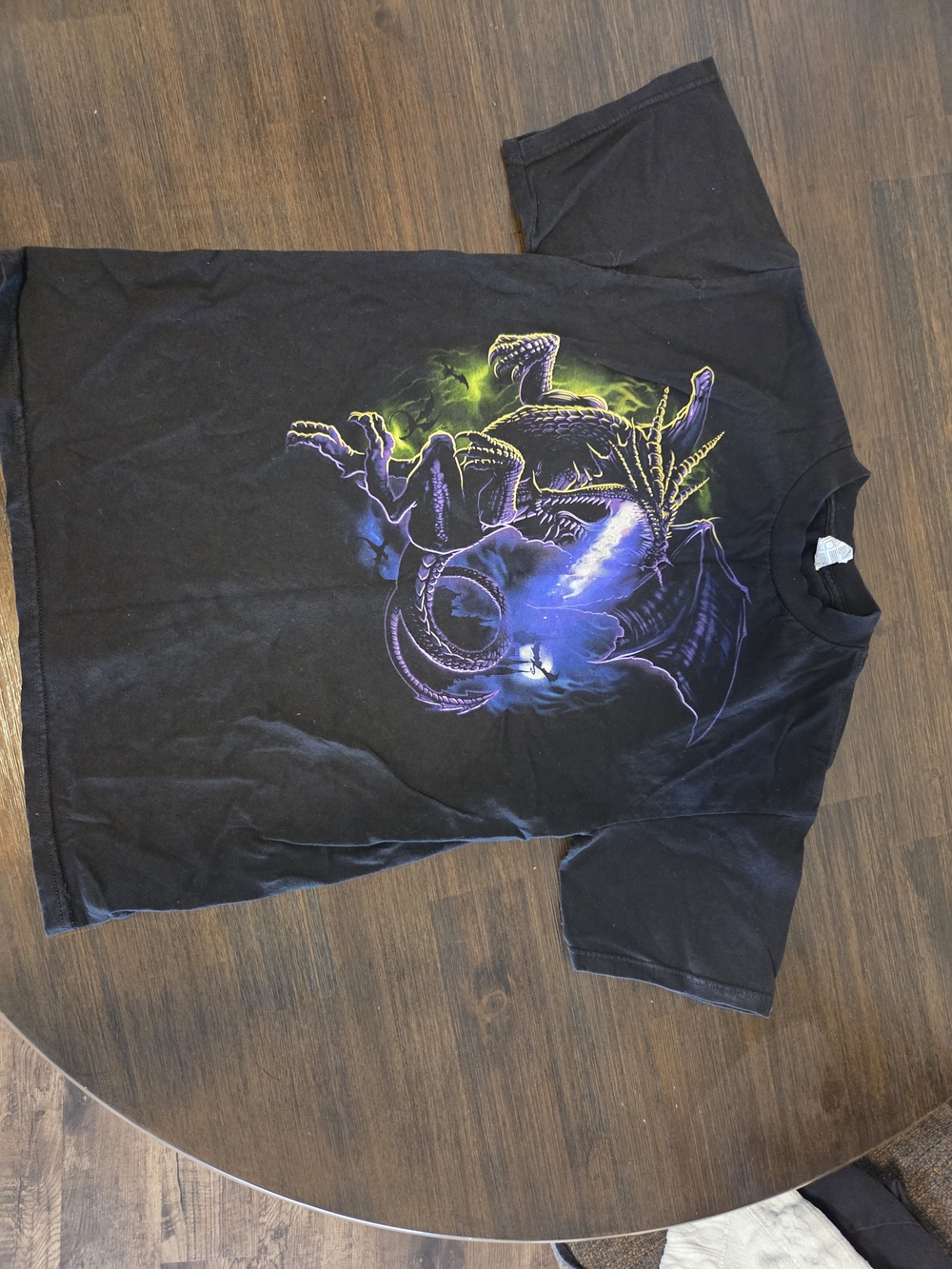 Alstyle Black Graphic Dragon Tee with Purple and Green Accents